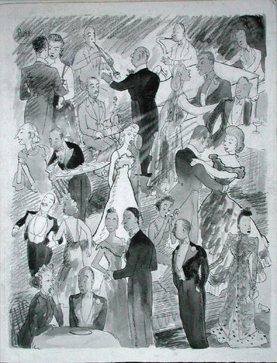 Vi danser i London (penn, blekk og monokrom akvarell på papir) av Pont