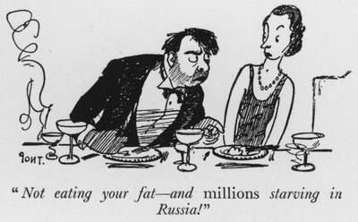 "Ikke spise fettet ditt, og millioner sulter i Russland!" (litho) av Pont