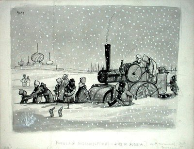 Popular Misconceptions: Life in Russia, illustrasjon fra Punch, publisert 27. desember 1939 (penn, blekk, monokrom akvarell og kroppsfarge på papir) av Pont