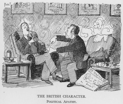 Den britiske karakteren, politisk apati (litho) av Pont