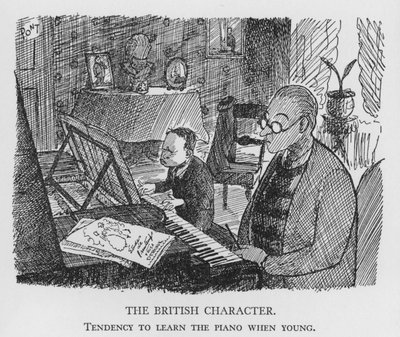 Den britiske karakteren, tendens til å lære piano når ung (litho) av Pont