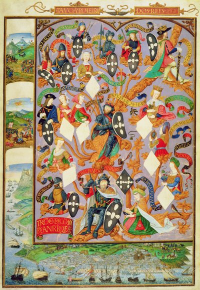 Legg til Ms 12531 f.7 Genealogical tree of Alfonso I (1128-85) av Portuguese School