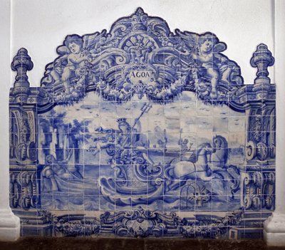 Allegori av vann - Azulejos, malt keramikk av Portuguese School