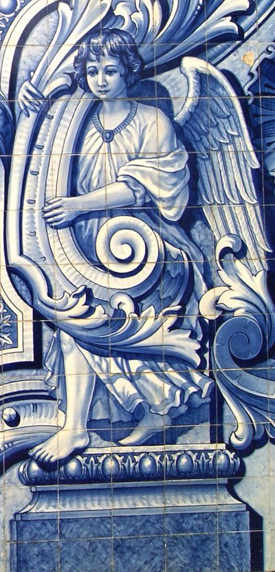 Dekorativt panel som viser en engel, Lamego, Portugal. 1738 (keramiske fliser) av Portuguese School