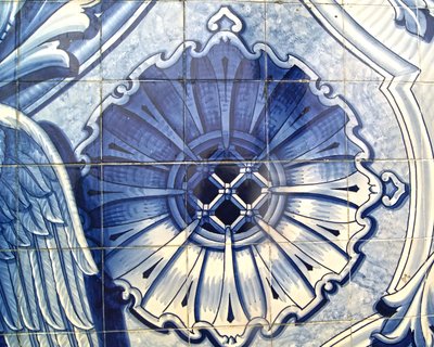 Detalj av et dekorativt panel som viser kunngjøringen, Lamego, Portugal. 1738 (keramiske fliser) av Portuguese School