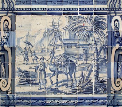 Scene med en kamel i Asia - Azulejos, malt fajanse av Portuguese School