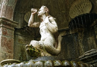 Triton-fontenen, Sanctuary of Our Lady of Remedies, Lamego, Portugal 1738 (stein) av Portuguese School