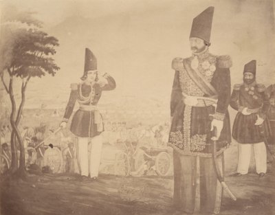 [En persisk revy i et maleri som en gang tilhørte Ardeshir Mirza, kongens onkel.], 1840-60-tallet. av Possibly by Luigi Pesce.