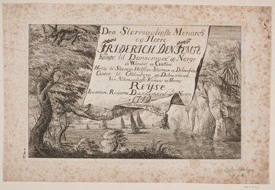 Tittelside til kong Frederik Vs reise gjennom Danmark og Norge 1749 av Poul Isac Grønvold