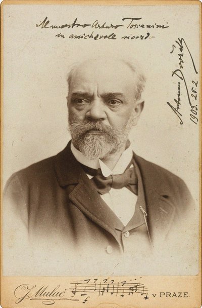 Portrett av komponisten Antonin Dvorak 1841-1904, ca. 1900. av Prague . Photo studio J. Mulac