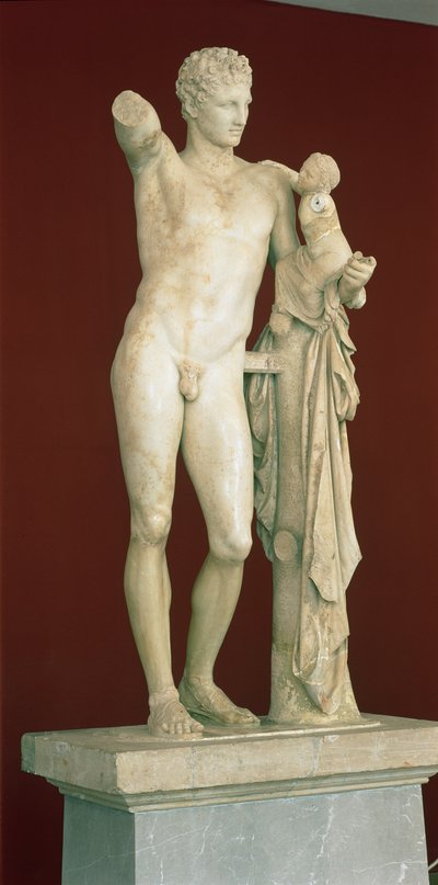Statue av Hermes og spedbarnet Dionysos, ca. 330 f.Kr. (parian marmor) av Praxiteles