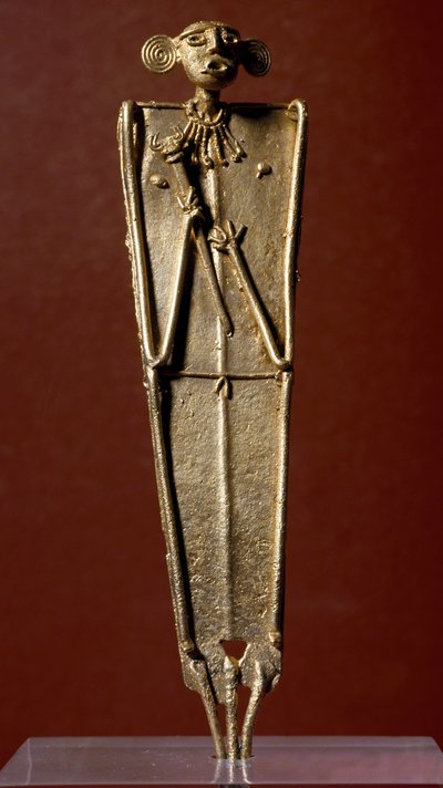 Pre-colombiansk kunst, Muisca-sivilisasjonen: statuett av kvinne (Tango) i gull. 15.-17. århundre. Bogota, Museo de Oro, Colombia av Pre Columbian