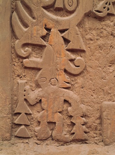 Detalj av relieffene på tempelet Huaca el Dragon (stein) av Pre Columbian Pre Columbian