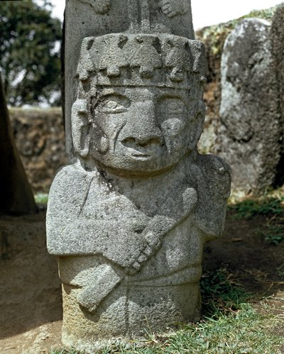 Megalittisk skulptur av en kriger av Pre Columbian Pre Columbian