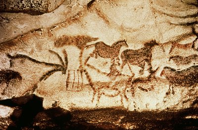 Hester og hjort fra hulene ved Altamira, ca. 15000 f.Kr. (hulemaleri) av Prehistoric