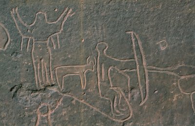 Menneskelige figurer og dyr (fjellmaleri) av Prehistoric