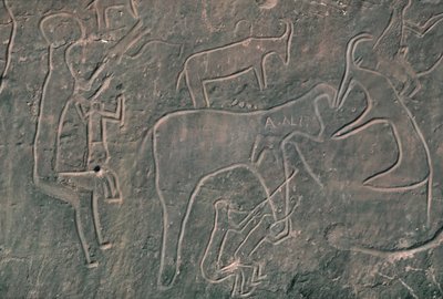 Menneskefigurer og dyr (fjellmaleri) av Prehistoric