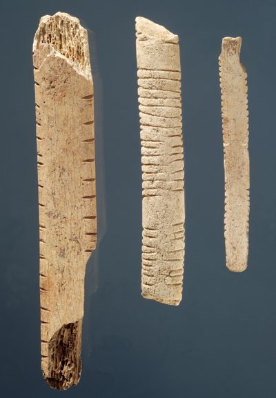Tre dekorerte bein (bein) av Prehistoric