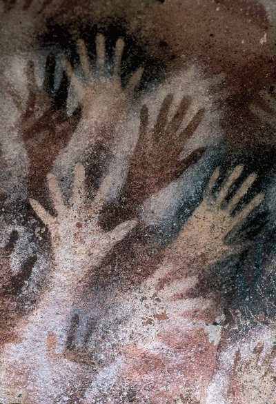 Cave of Hands, Santa Cruz, Argentina, neolittisk periode (fresco) av Prehistoric Prehistoric