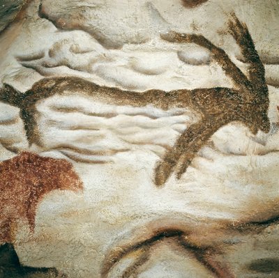 Cervid bergmaleri, Cave de Lascaux, Dordogne, Frankrike, øvre paleolittisk (magdalensk) ca. 13000 år siden (maleri) av Prehistoric Prehistoric