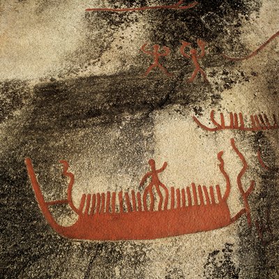 Figurer på en båt, ca. 1000 f.Kr. (bergmaleri) av Prehistoric Prehistoric