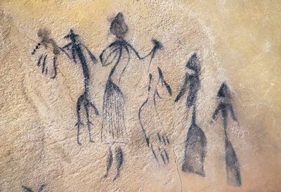 Falisk dans av typen stilisert-naturalistisk, mesolitisk kunst (veggmaleri) av Prehistoric Prehistoric