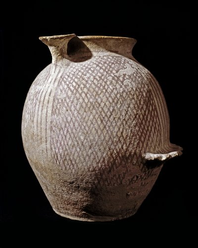 Prehistoire: polykrom keramikkvase fra Jericho. 3000-2100 f.Kr. Amman, arkeologisk museum, Jordan av Prehistoric Prehistoric