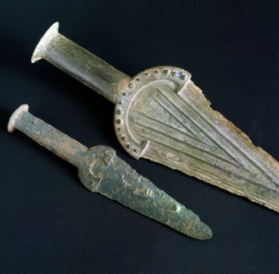 Forhistorie, etruskisk sivilisasjon: bronsedolk fra Necropole San Giovenale (Viterbo), Lazio. Bronsealderen. 1600-tallet f.Kr. Roma, Luigi Pigorini nasjonalmuseum for forhistorisk etnografi av Prehistoric Prehistoric