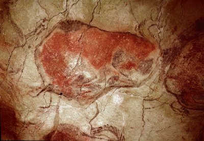 Forhistorie: "" bison i hvile"" bergmaleri av øvre paleoloitikum (magdalensk) (mellom 16500 og 14000 år siden) Steinalderbisongrotte, Altamira, Santander, Spania - Forhistorie: bison i ro. bergmaleri, øvre paleolittisk (magdalensk) (mellom 1 av Prehistoric Prehistoric