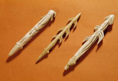 Forhistorie: reinharpuner brukt til fiske. Realisert under Magdalena-tiden. 17000-11000 f.Kr. Saint Germain en Laye, Museum of National Archaeology av Prehistoric Prehistoric