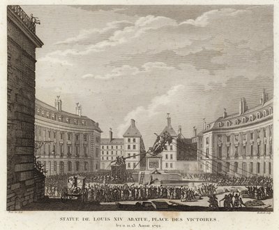 Statue av Louis XIV tatt ned på Place des Victoires av Prieur