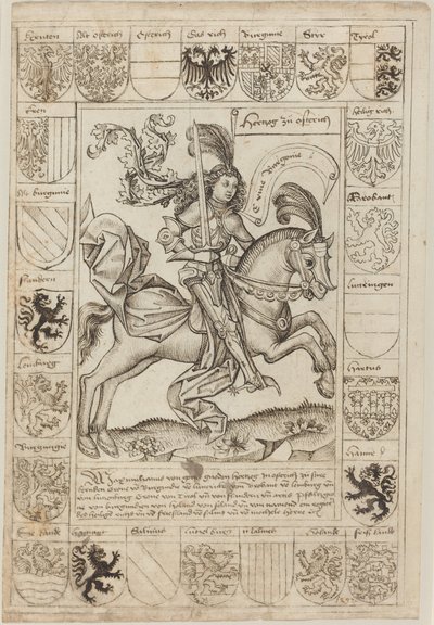 Maximilian, hertug av Østerrike, til hest av Primary Master of the Strassburg Chronicle