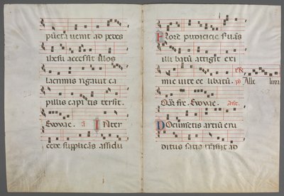 Bifolium fra et antifonarium: Musikk av Primo Miniatore di San Domenico