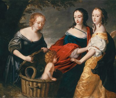 Allegorisk portrett av tre damer og et barn som The Finding of Erichthonius av Princess Louise Hollandine of the Rhine