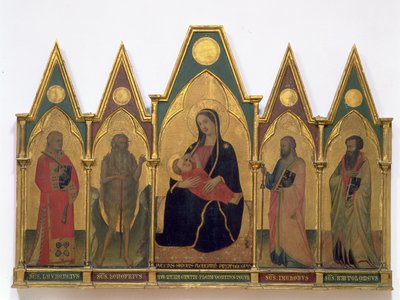 Madonna av ydmykhet med hellige (tempera på panel) av Puccio di Simone