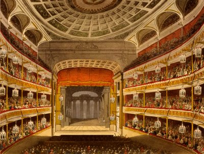 New Covent Garden Theatre, fra Microcosm of London, 1810 av R Ackermann (håndfarget akvatint) av Pugin and Rowlandson