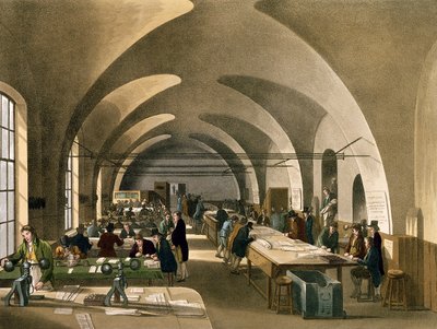 Stamp Office, Somerset House, fra Ackermanns Microcosm of London (akvatint) av Pugin and Rowlandson