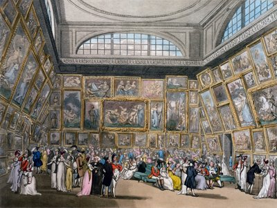 Utstillingsrommet i Somerset House, London Ackermanns 'Repository of Arts', 1809 (farget akvatint) av Pugin and Rowlandson
