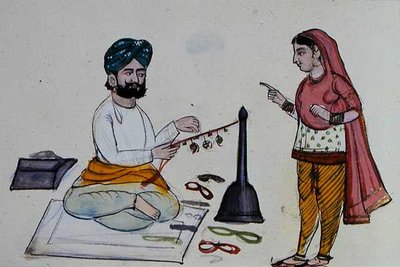 Silk Braid Maker, ca. 1890 (akvarell på papir) av Punjabi School