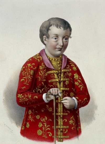 Storhertug Simeon Aleksijevitsj (1665-1669) av Russland (tsarevitsj Simeon Aleksijevitsj av Russland). Verk av Pyotr Fyodorovich Borel (1829-1898), litografi ca. 1860. Russisk kunst fra 1800-tallet, nyklassisisme. Det russiske statsbiblioteket, Moskva. av Pyotr Fyodorovich Borel
