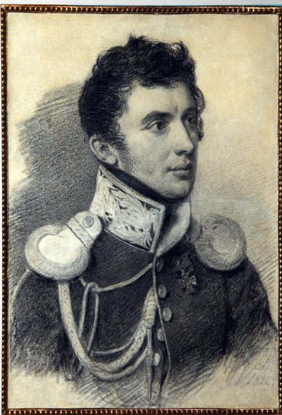 Portrett av Decembrist (eller Decabrist) Nikita Muravyov (1797-1843). (Portrett av Decembrist N. Muravyov). Verk av Pyotr (Piotr) Fyodorovich Sokolov (Pierre Sokolov) (1791-1848), blyant og pastell på papp, 1822. Russisk kunst, 1800-tallet, romantikk. A.P av Pyotr Fyodorovich Sokolov