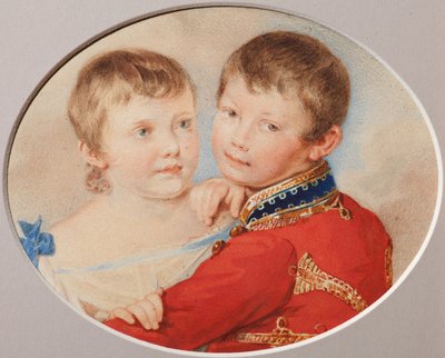 Portrett av kronprins Alexander Nikolayevich og storhertuginne Maria Nikolaevna som barn, 1825 av Pyotr Fyodorovich Sokolov
