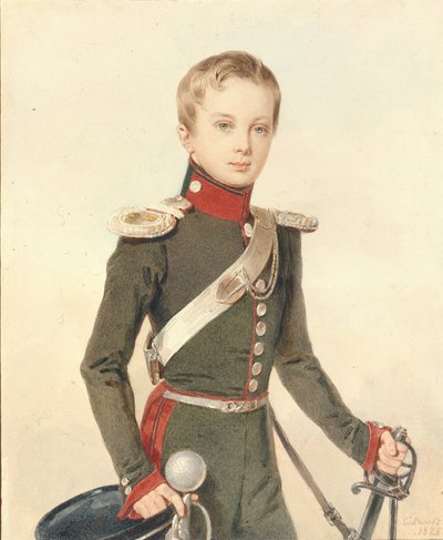 Portrett av kronprinsen Alexander Nikolayevich 1818-1881, 1828 av Pyotr Fyodorovich Sokolov