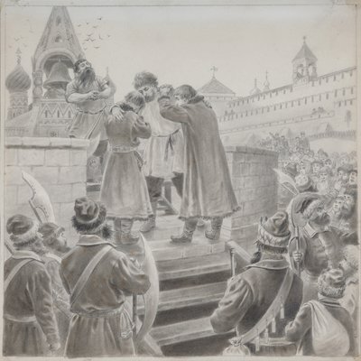 Illustrasjon til diktet The Song of the Merchant Kalashnikov av M. Lermontov av Pyotr Ivanovich Korovin