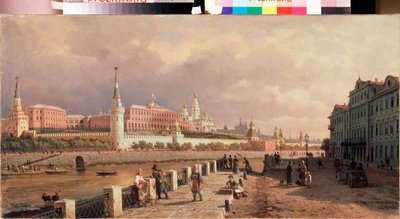 Utsikt over Kreml fra Sophia-vollen i Moskva - Maleri av Pyotr Petrovich Vereshchagin (Pyotr Vereshchagin) (1836-1886), olje på lerret av Pjotr ​​​​Petrowitsch Wereschtschagin