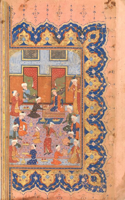En scene for samvær ved hoffet, Folio fra en Divan Samlede verk av Mir 