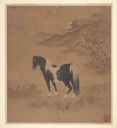 Hest og landskap (albumblad; farge på silke) av Qing Dynasty Chinese School