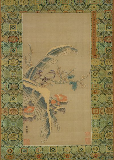 Kesi-teppe av fugler og snøtunge trær av Qing Dynasty Chinese School
