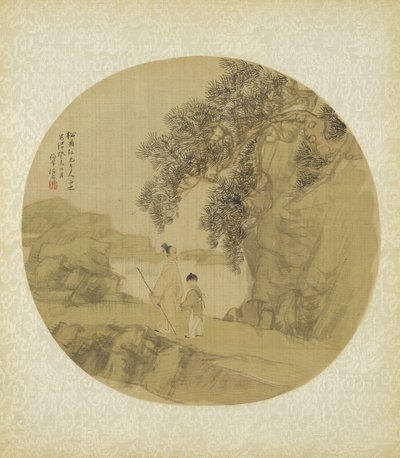 Landskap med figurer, 1883 av Qing Dynasty Chinese School