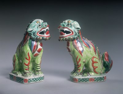 Par Famille Verte Lions, Kangxi-perioden (1662-1722) (porselen) av Qing Dynasty Chinese School
